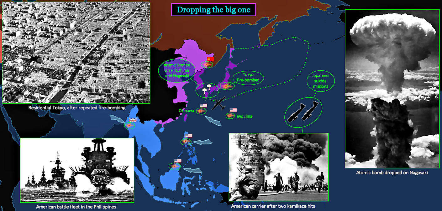 Iwo Jima, Hiroshima, Nagasaki, 1945 map